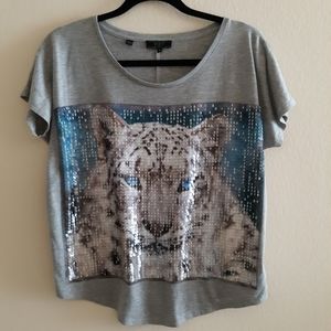 Guess Los Angeles white tiger sequined tee sz M